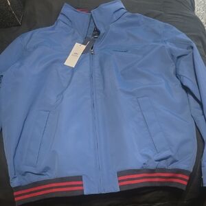 Tommy Hilfiger Men's Blue Windbreaker with Red Accents